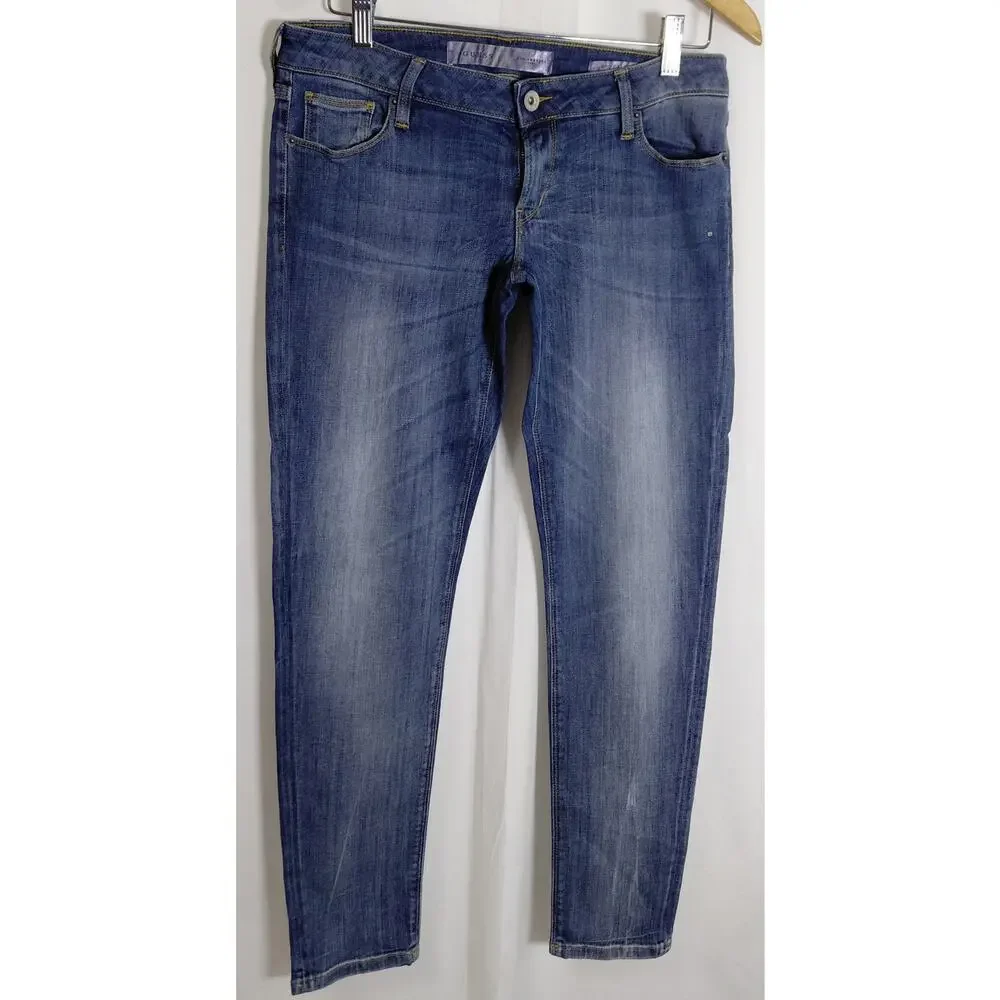 Guess Blue  Medium Wash Rhinestone Pocket Skinny Jeans Women Size 31